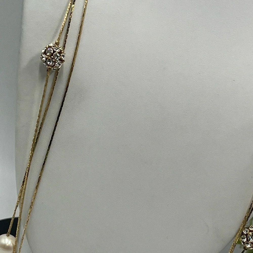 Kate Spade NY Gold Plated Triple Strand Faux Pearl Pave Beads Long Necklace